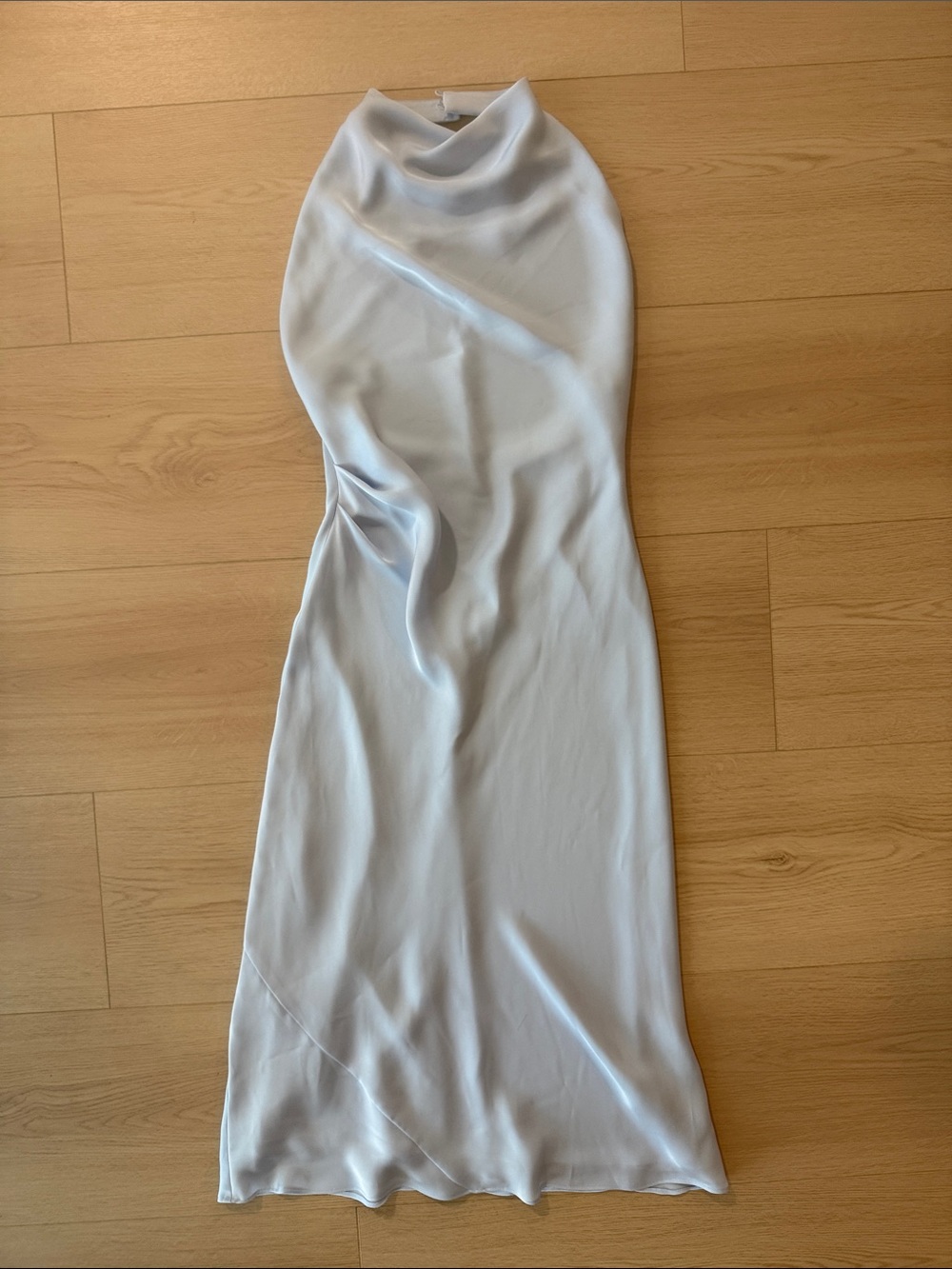 Aritzia Satin Halter Midi Dress in Pale Blue